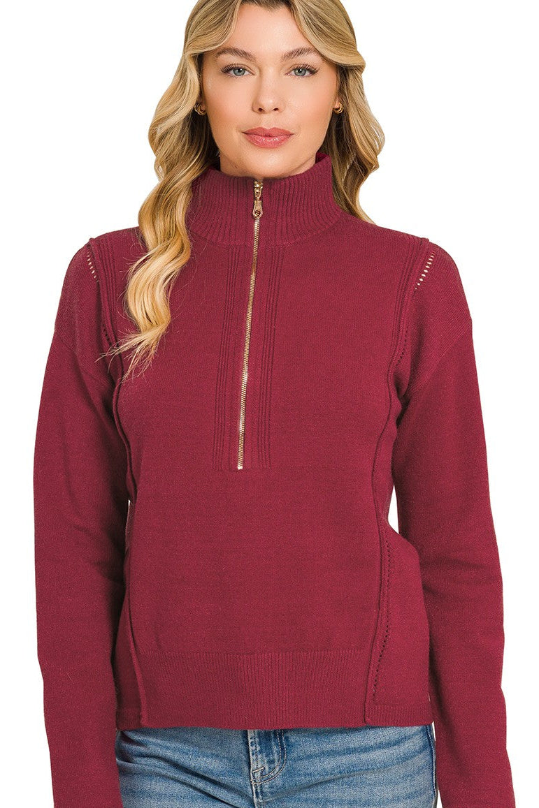 Zen Matilda Zip Sweater (Dark Burgundy)