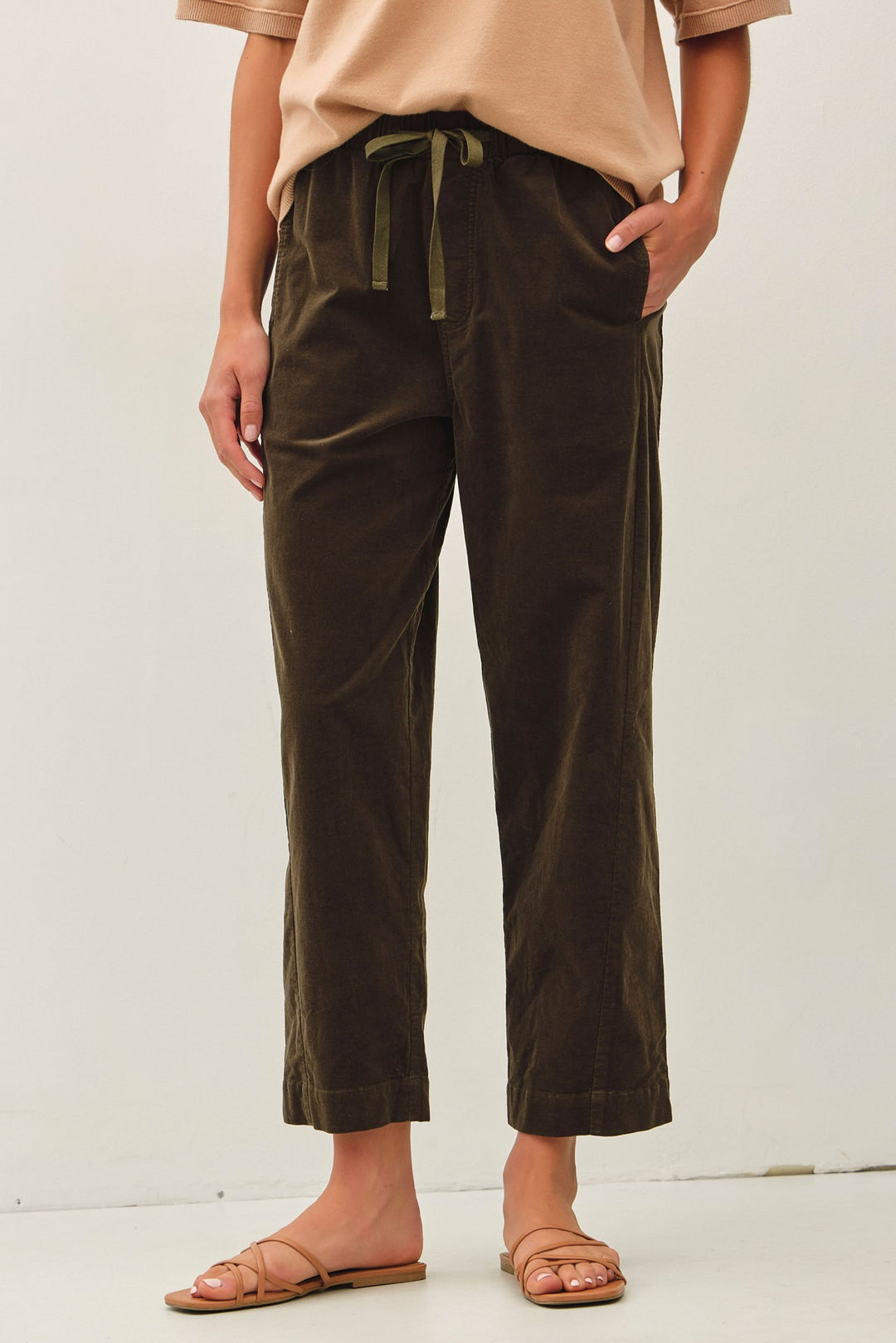 Be Cool Corduroy Drawstring Pants (Dark Olive)