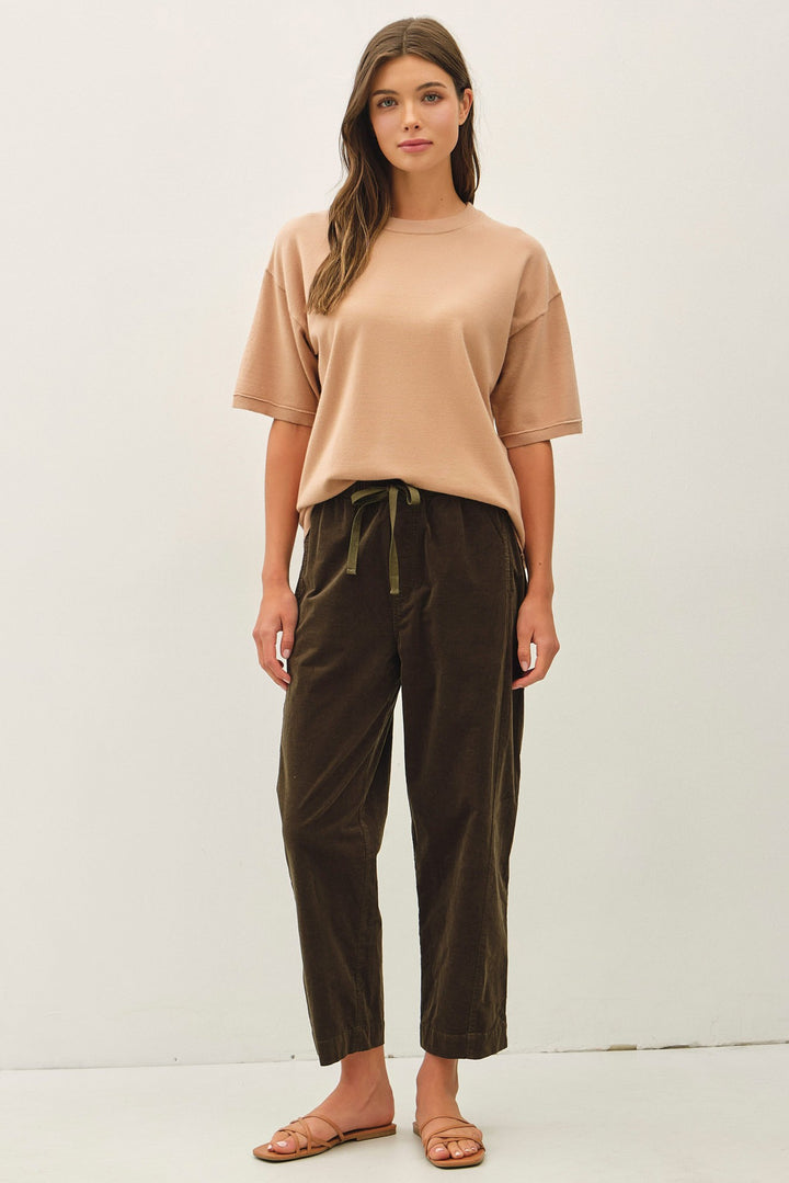 Be Cool Corduroy Drawstring Pants (Dark Olive)