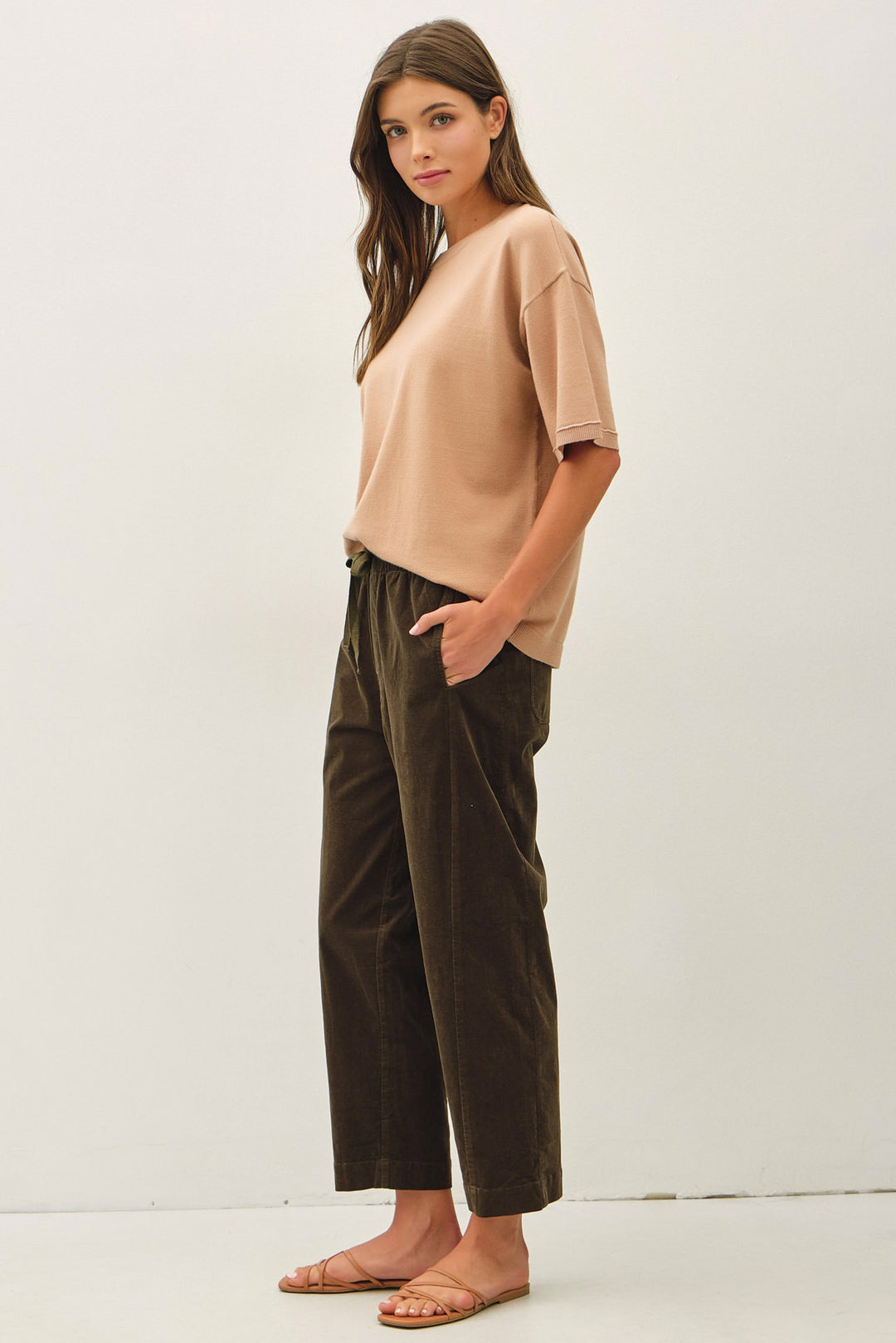 Be Cool Corduroy Drawstring Pants (Dark Olive)
