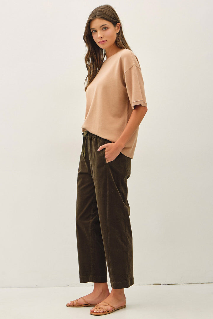 Be Cool Corduroy Drawstring Pants (Dark Olive)