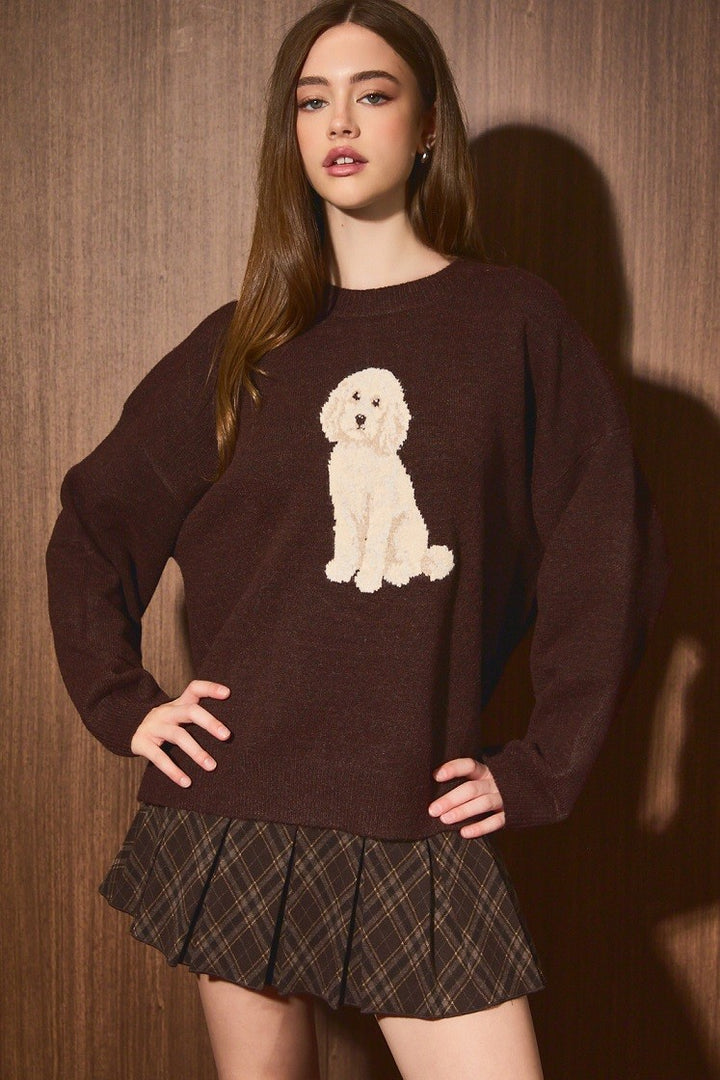 Le Lis Dog Graphic Knit Sweater