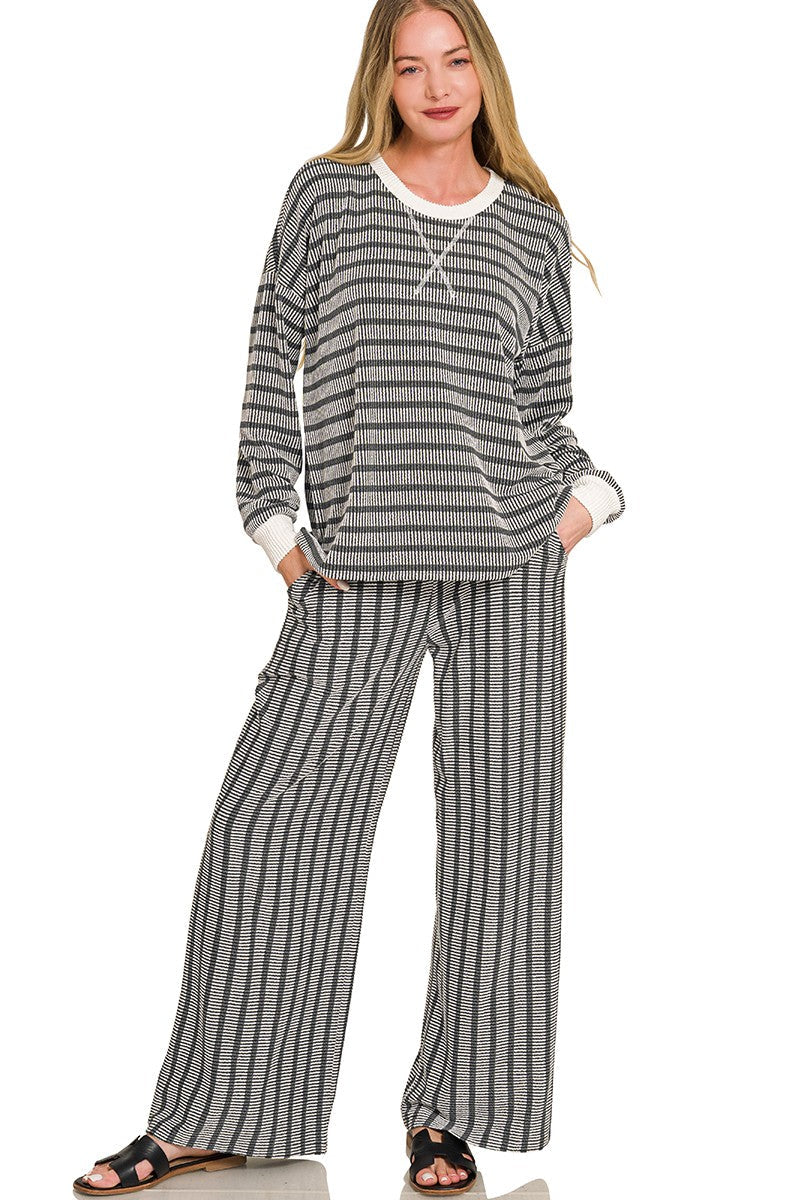 Zen Rib Striped Lounge Set (Black)