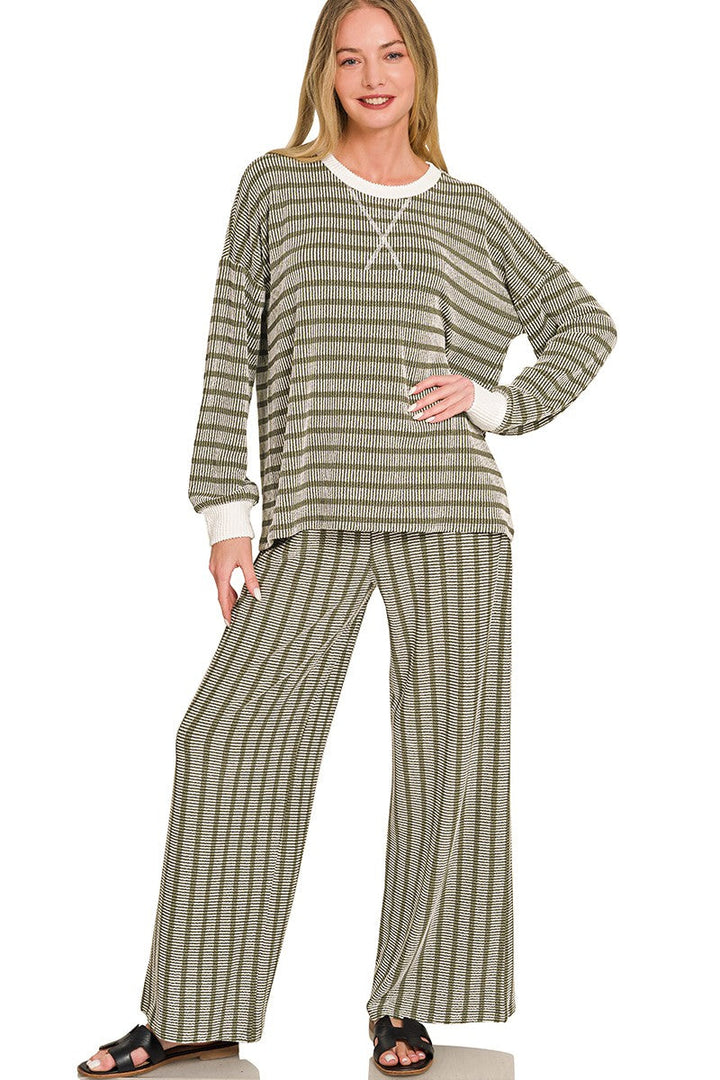 Zen Rib Striped Lounge Set (Light Olive)