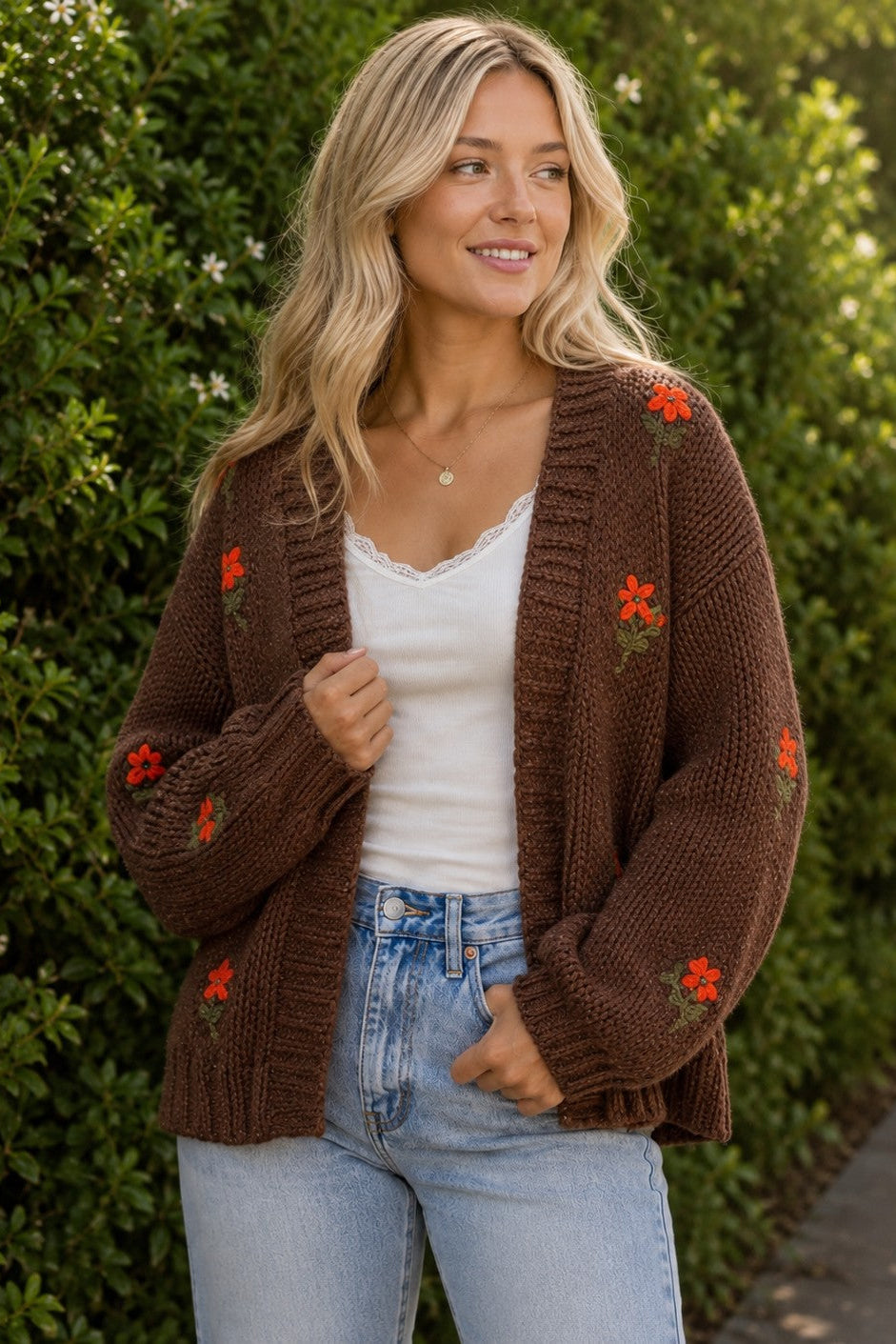 My Cozy Wildflower Knit Cardigan (Coffee)