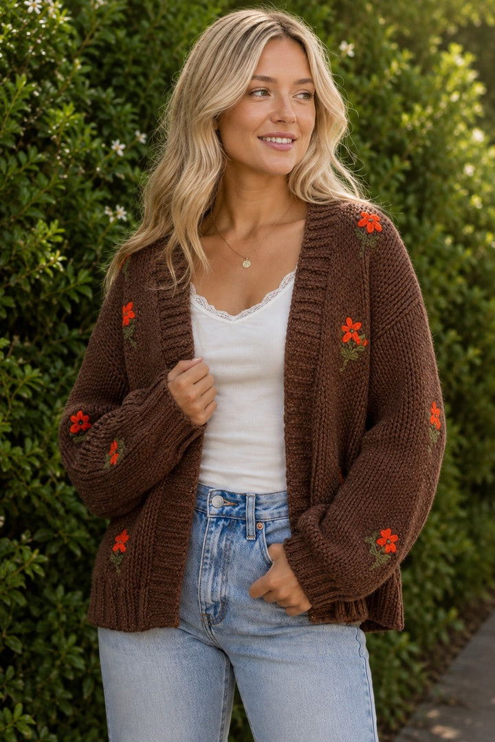 My Cozy Wildflower Knit Cardigan (Coffee)