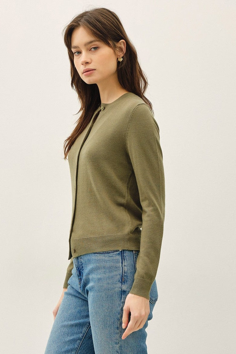 Be Cool Cashmere Button Cardigan (Fern)