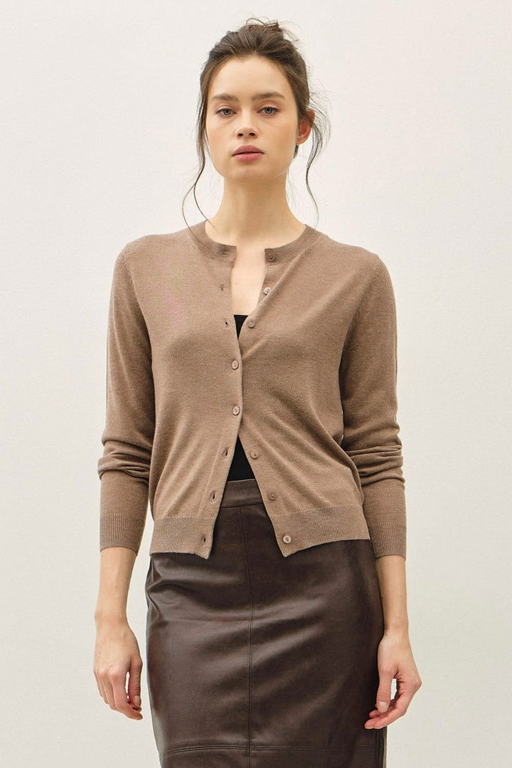 Be Cool Cashmere Button Cardigan (Brown)