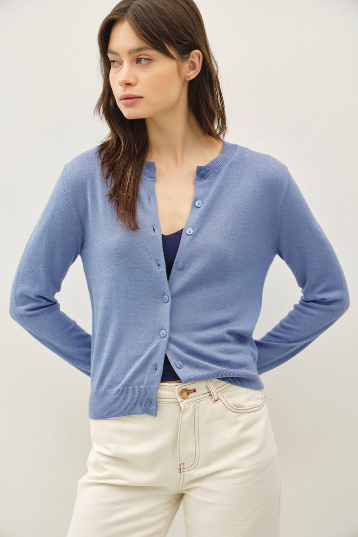 Be Cool Cashmere Button Cardigan (Retro Blue)
