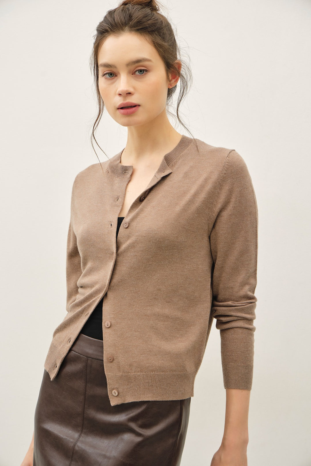 Be Cool Cashmere Button Cardigan (Brown)