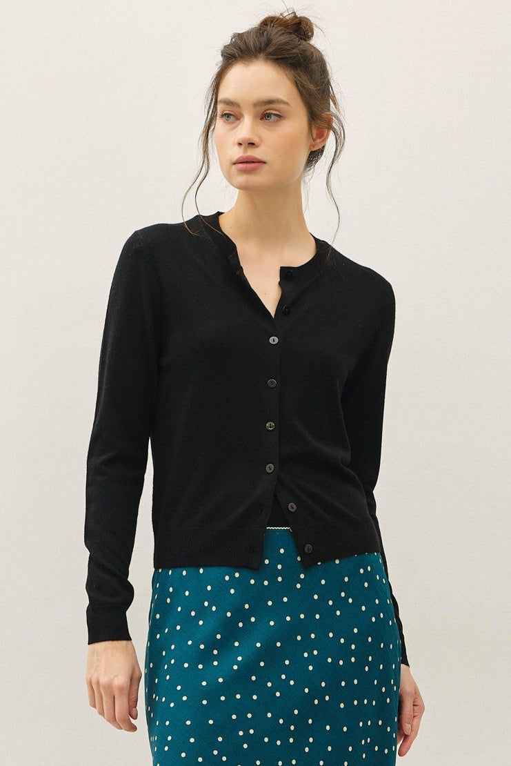 Be Cool Cashmere Button Cardigan (Black)