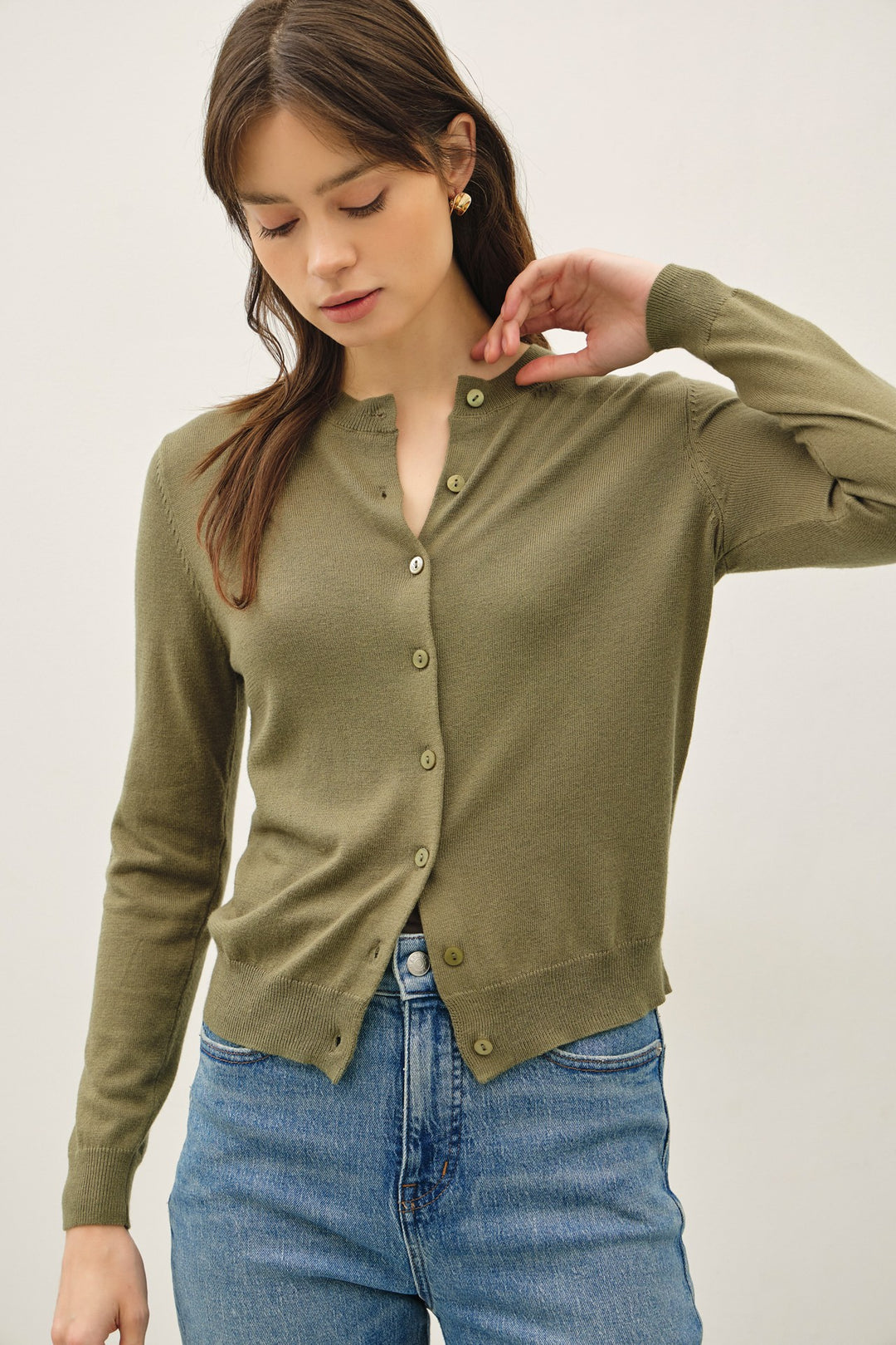 Be Cool Cashmere Button Cardigan (Fern)