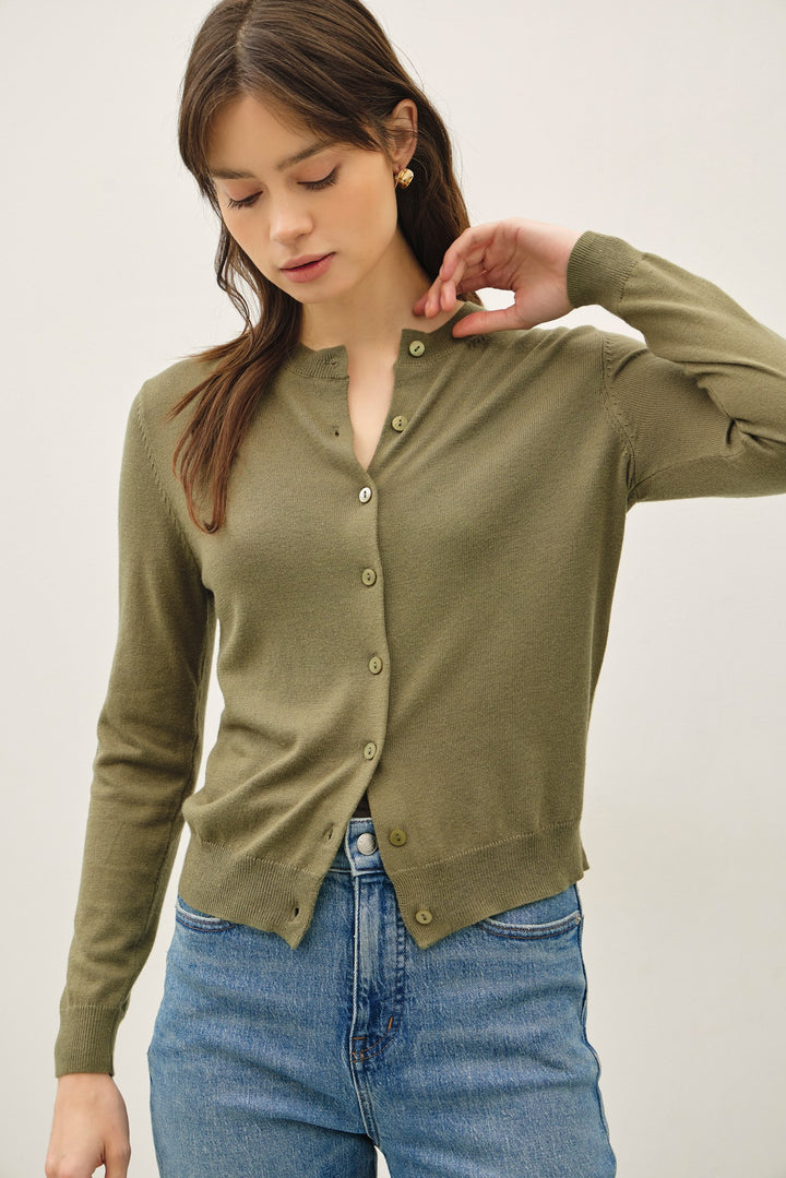 Be Cool Cashmere Button Cardigan (Fern)