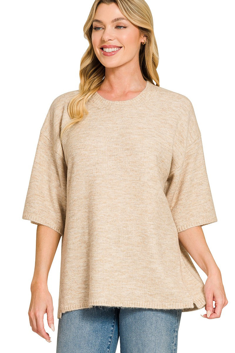 Zen Oversized Sweater Tee (Heather Beige)
