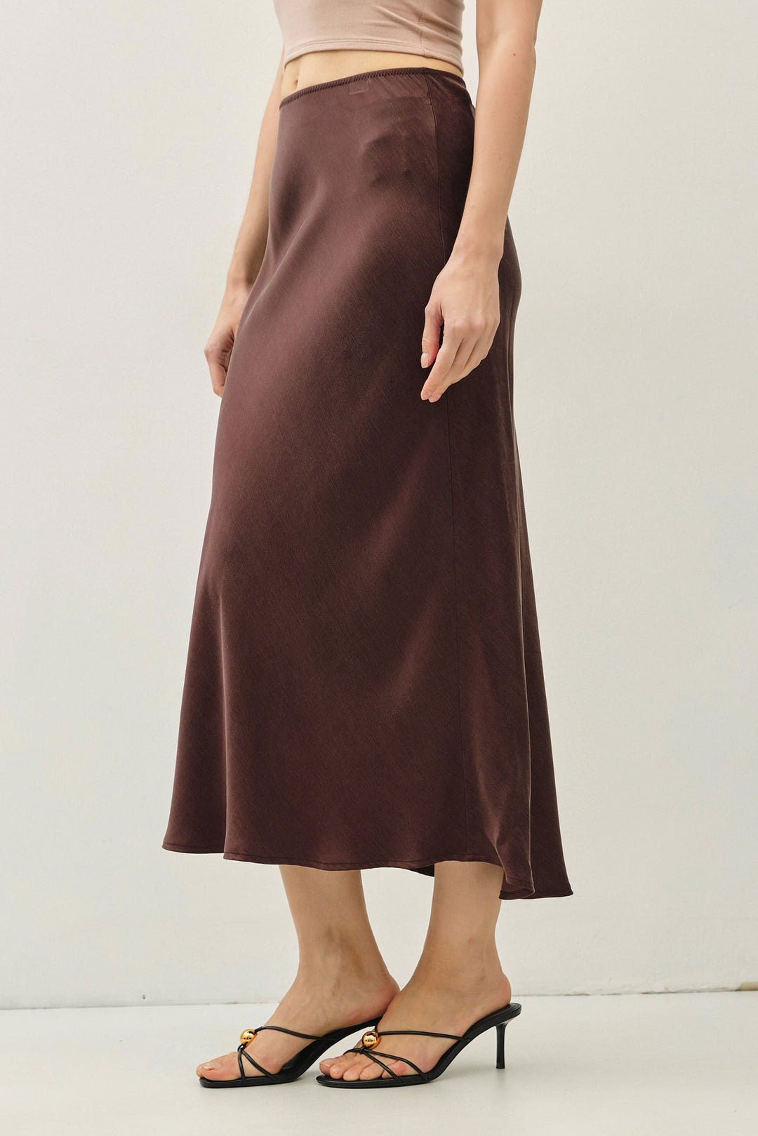 Be Cool Satin Midi Skirt (Dark Choco)
