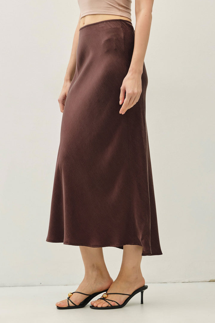 Be Cool Satin Midi Skirt (Dark Choco)
