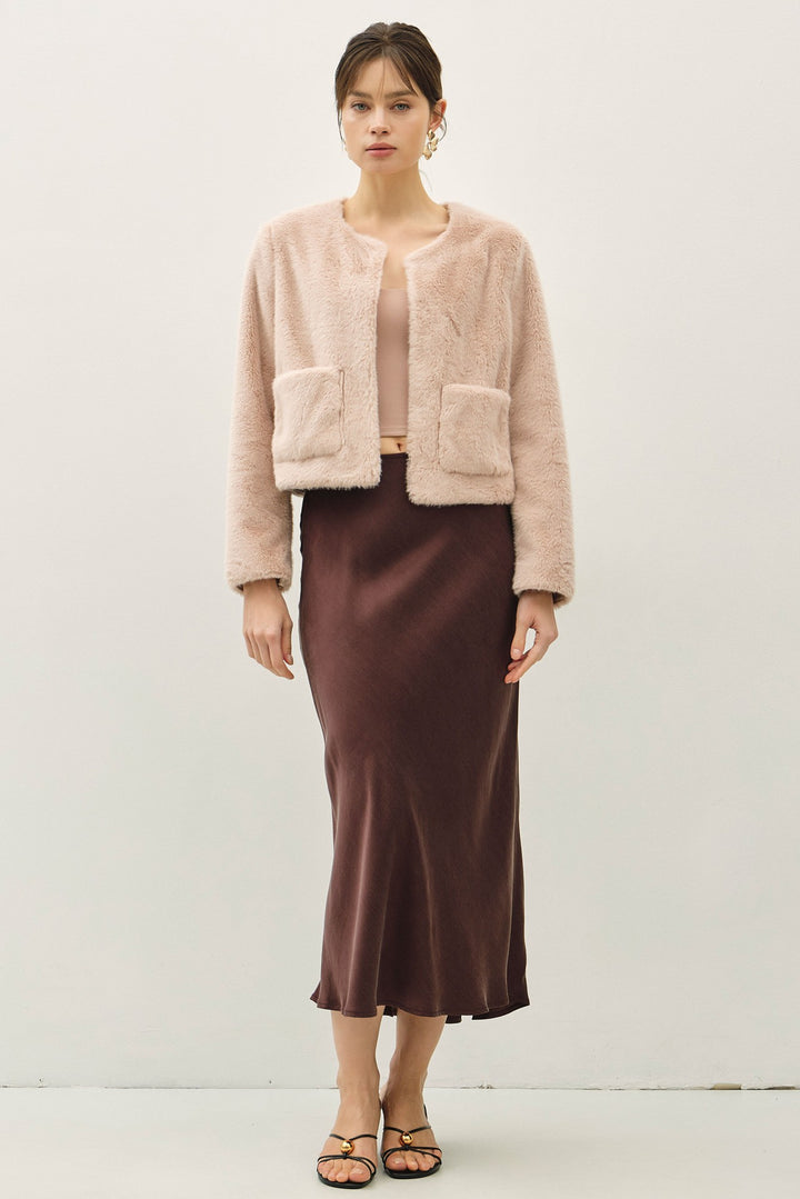 Be Cool Satin Midi Skirt (Dark Choco)