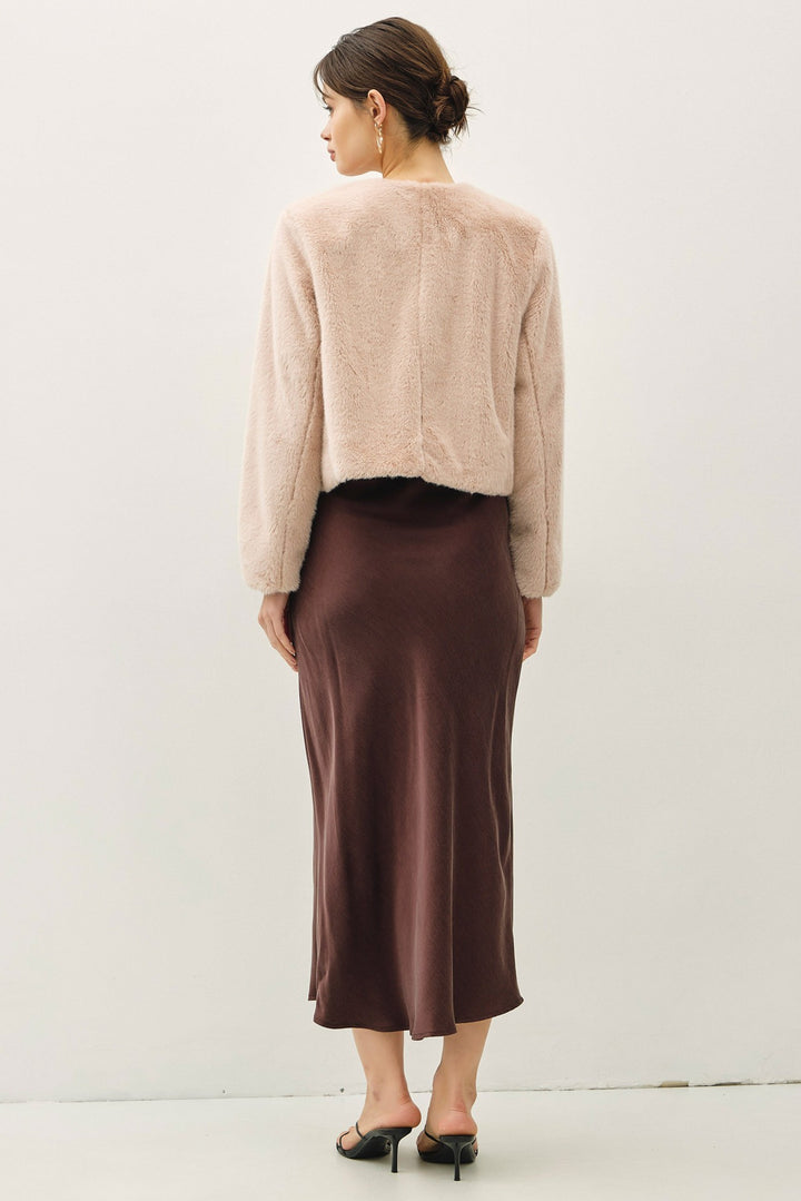 Be Cool Satin Midi Skirt (Dark Choco)