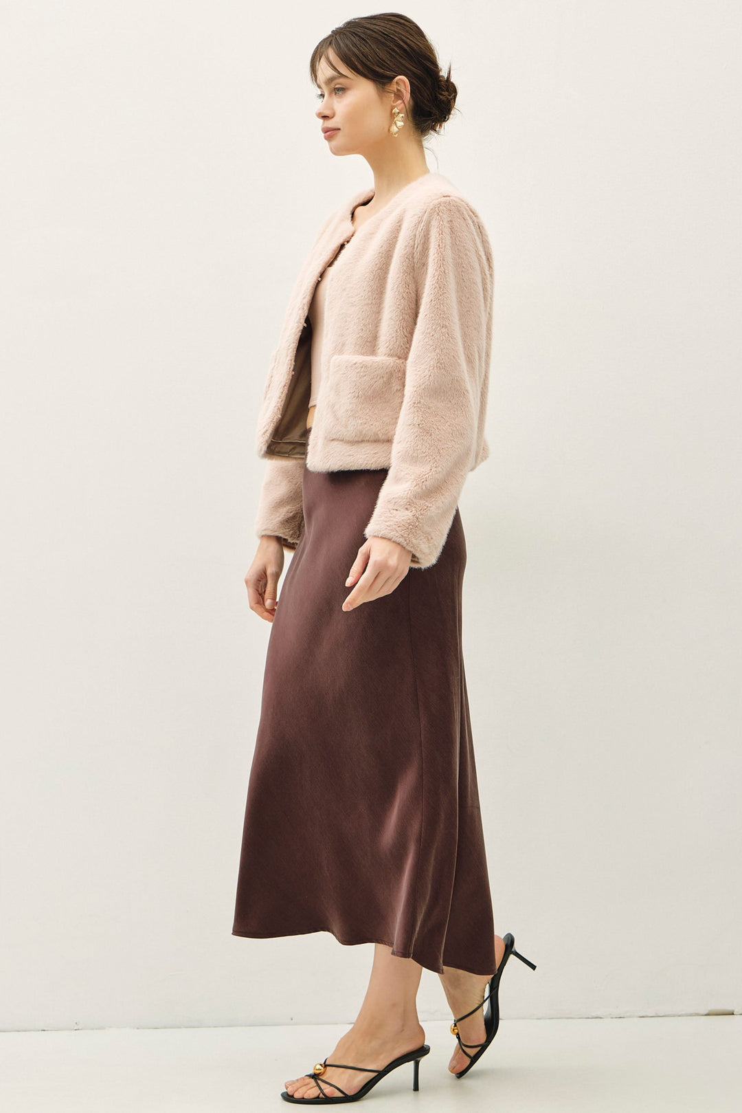 Be Cool Satin Midi Skirt (Dark Choco)