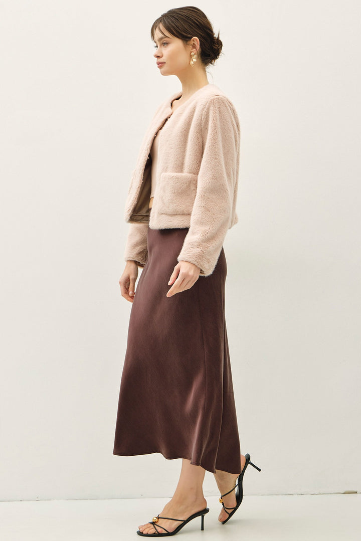 Be Cool Satin Midi Skirt (Dark Choco)