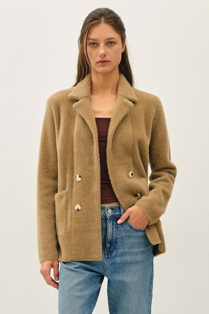 Be Cool Fiona Fuzzy Cardigan (Dark Taupe)