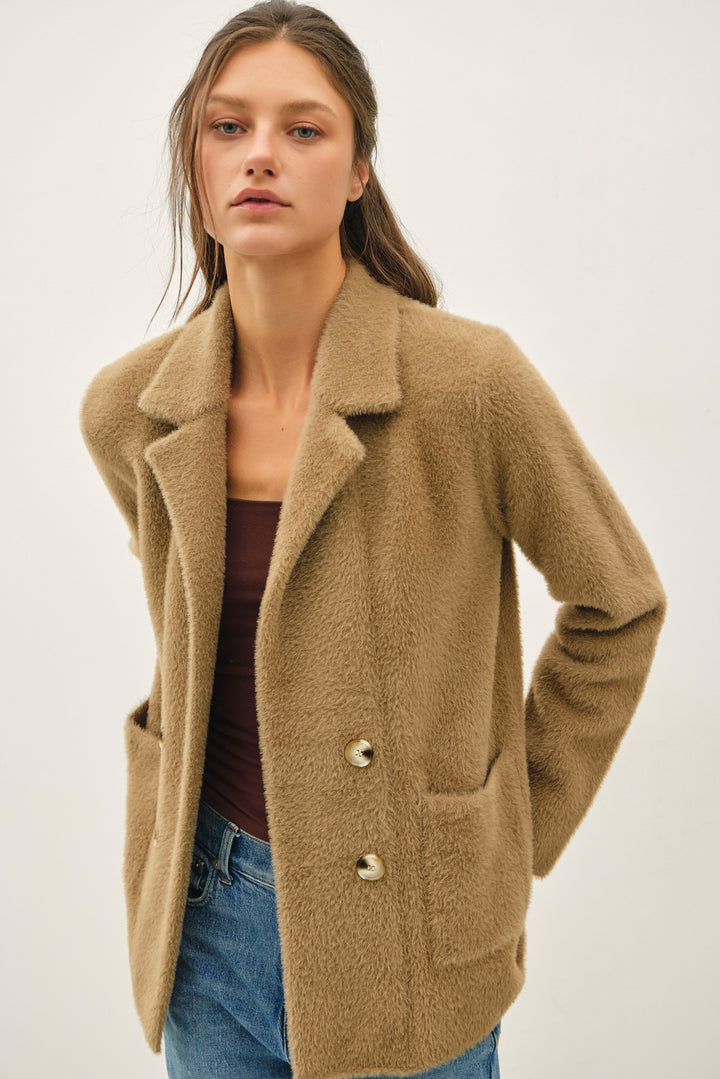 Be Cool Fiona Fuzzy Cardigan (Dark Taupe)