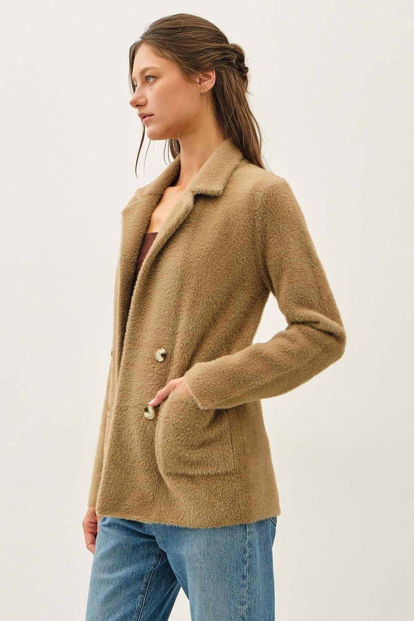 Be Cool Fiona Fuzzy Cardigan (Dark Taupe)