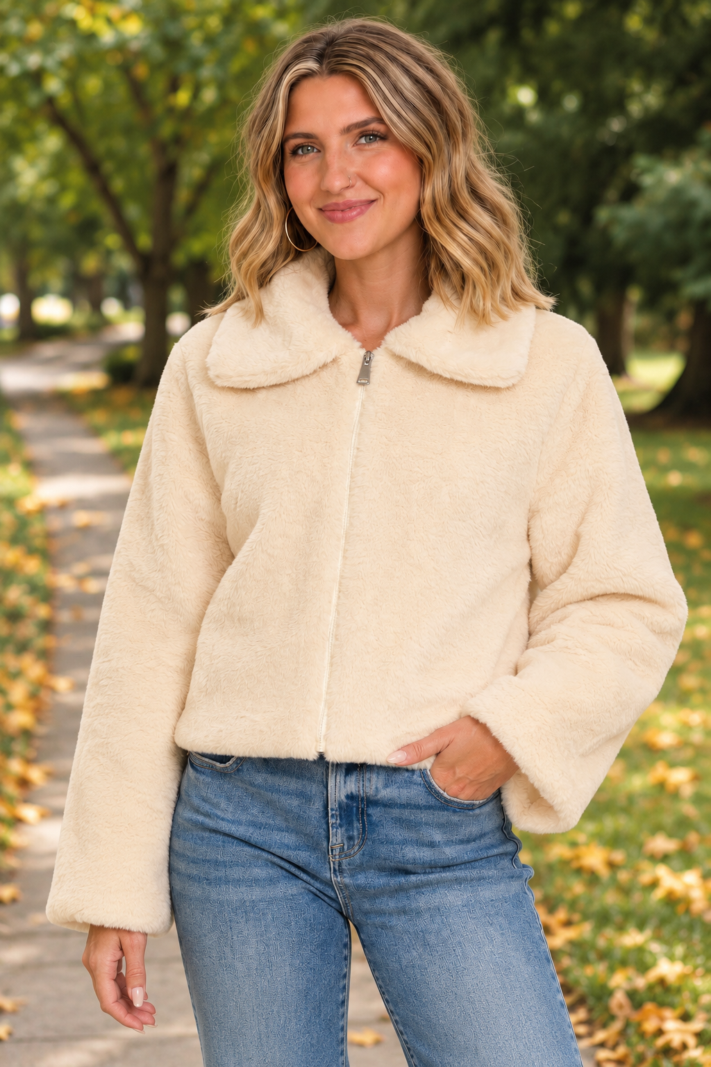 Zen Faux Fur Jacket (Sand Beige)