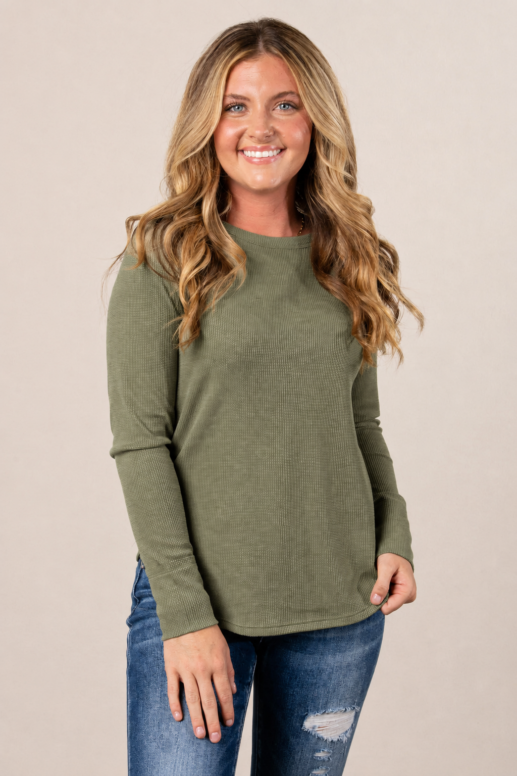 Zen Baby Waffle Long Sleeve Tee (Light Olive)
