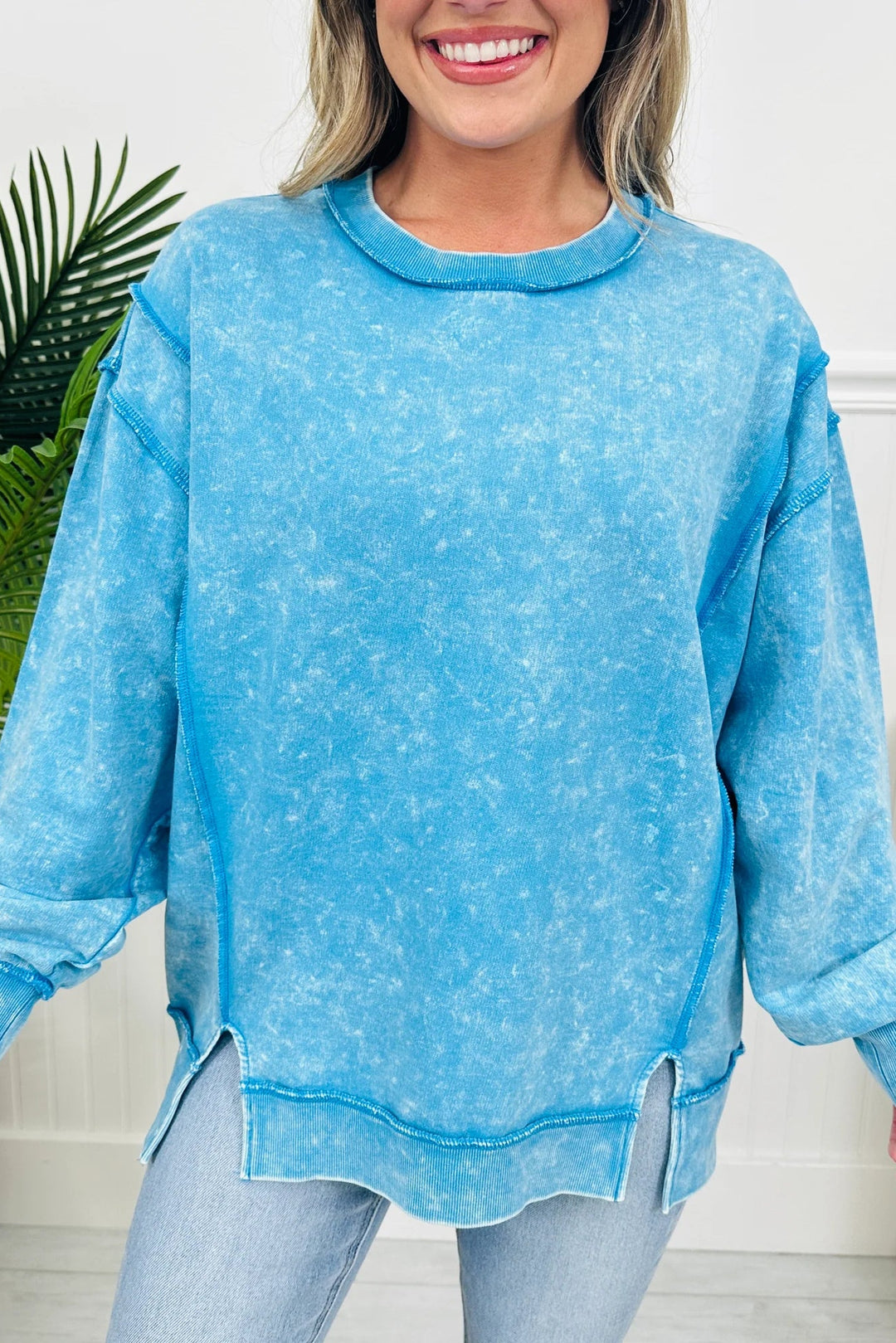 Zen Acid Wash Cotton Sweatshirt (Sky Blue)