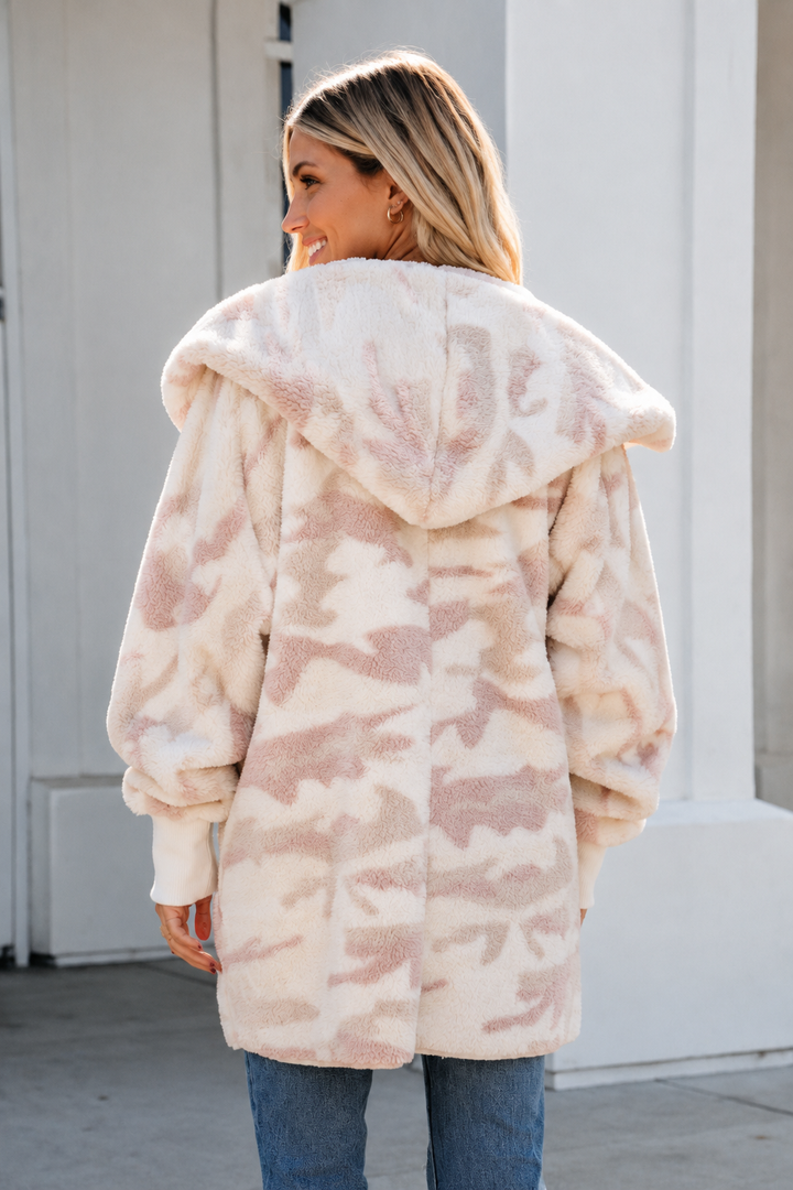 Teddy Bear Plush Cardigan (Dusty Mauve Camo)
