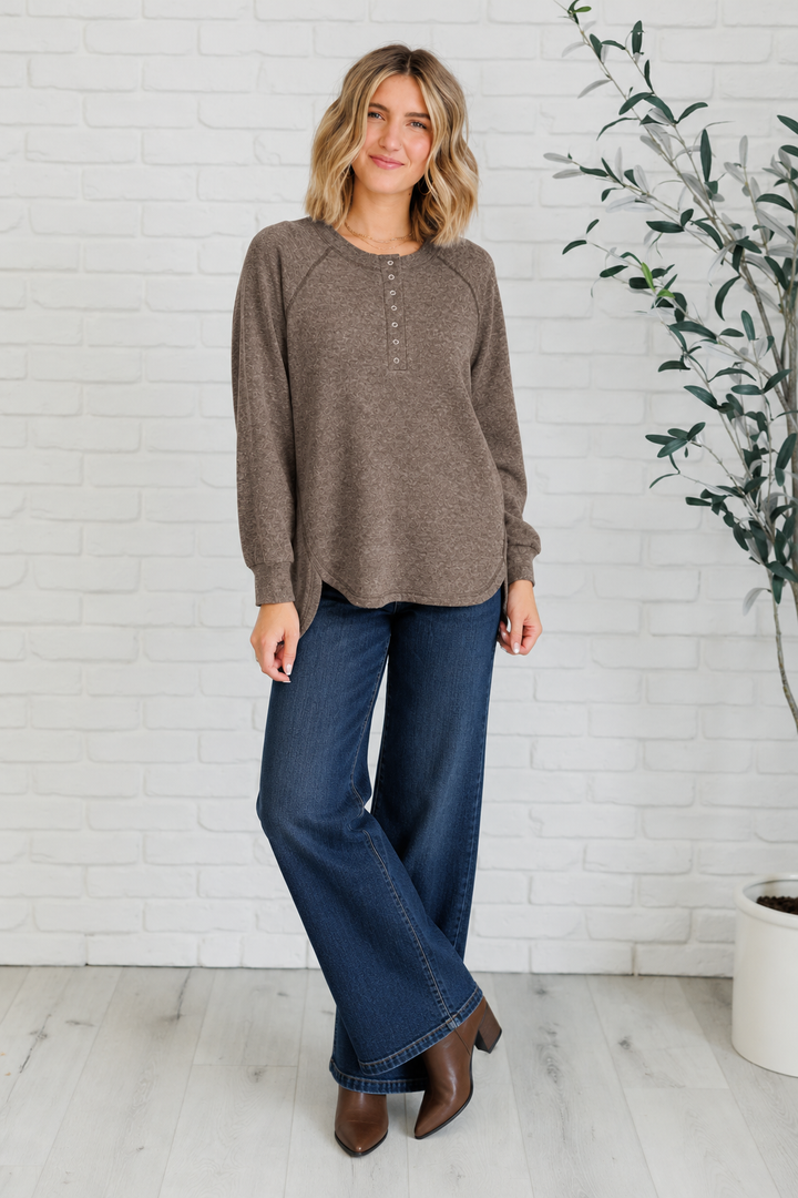 Zen Ultra Soft Button Knit Top (Chocolate)