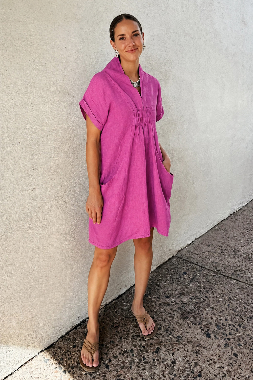 Meo Linen Pocket Dress (Mauve)