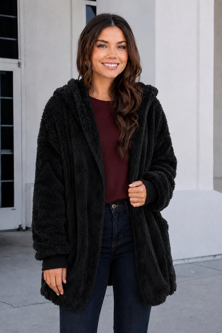 Teddy Bear Plush Cardigan (Black)