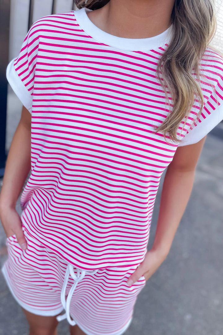 Zen Striped Lounge Shorts Set (Hot Pink)