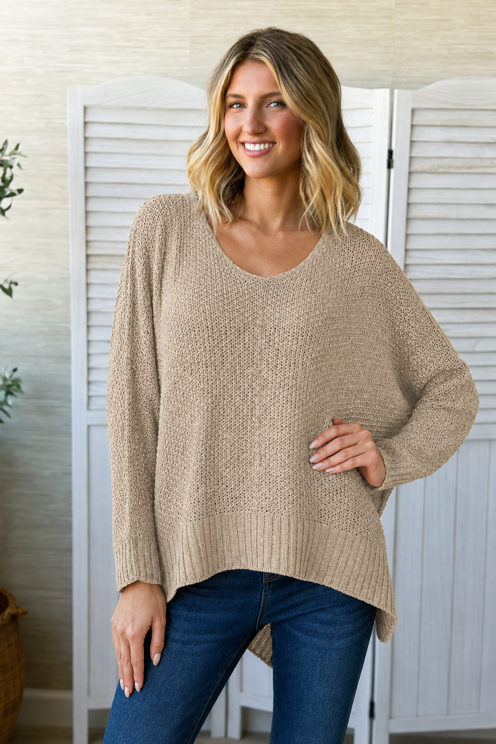 Zen Airy Knit Sweater (Light Mocha)