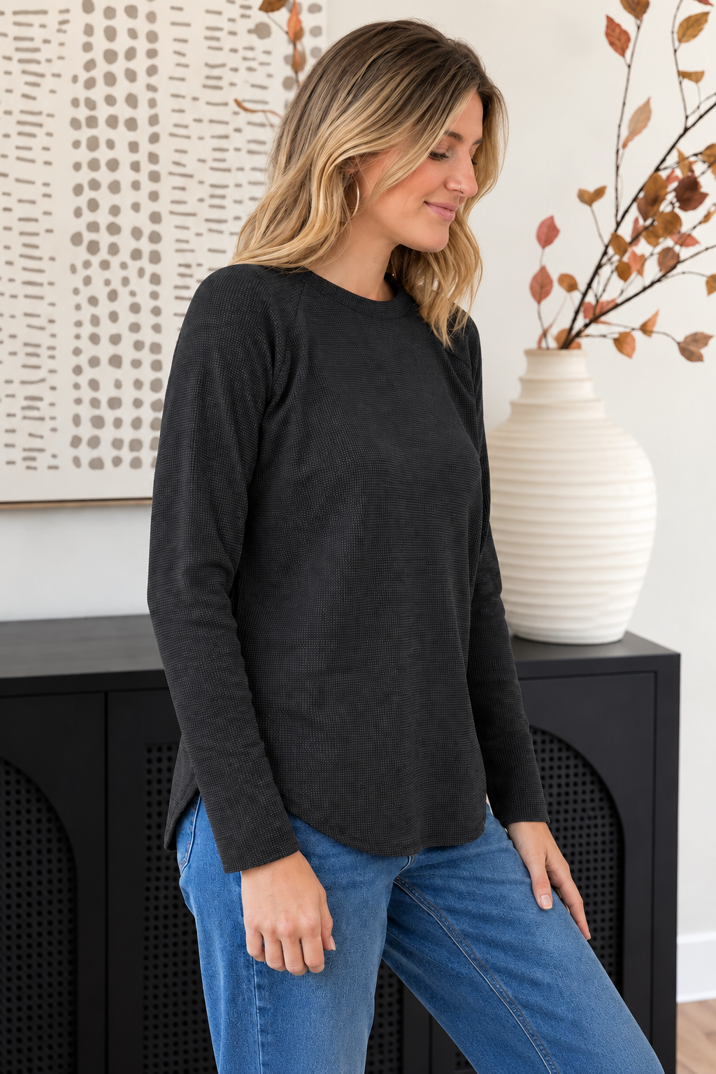 Zen Relaxed Waffle Top (Charcoal)