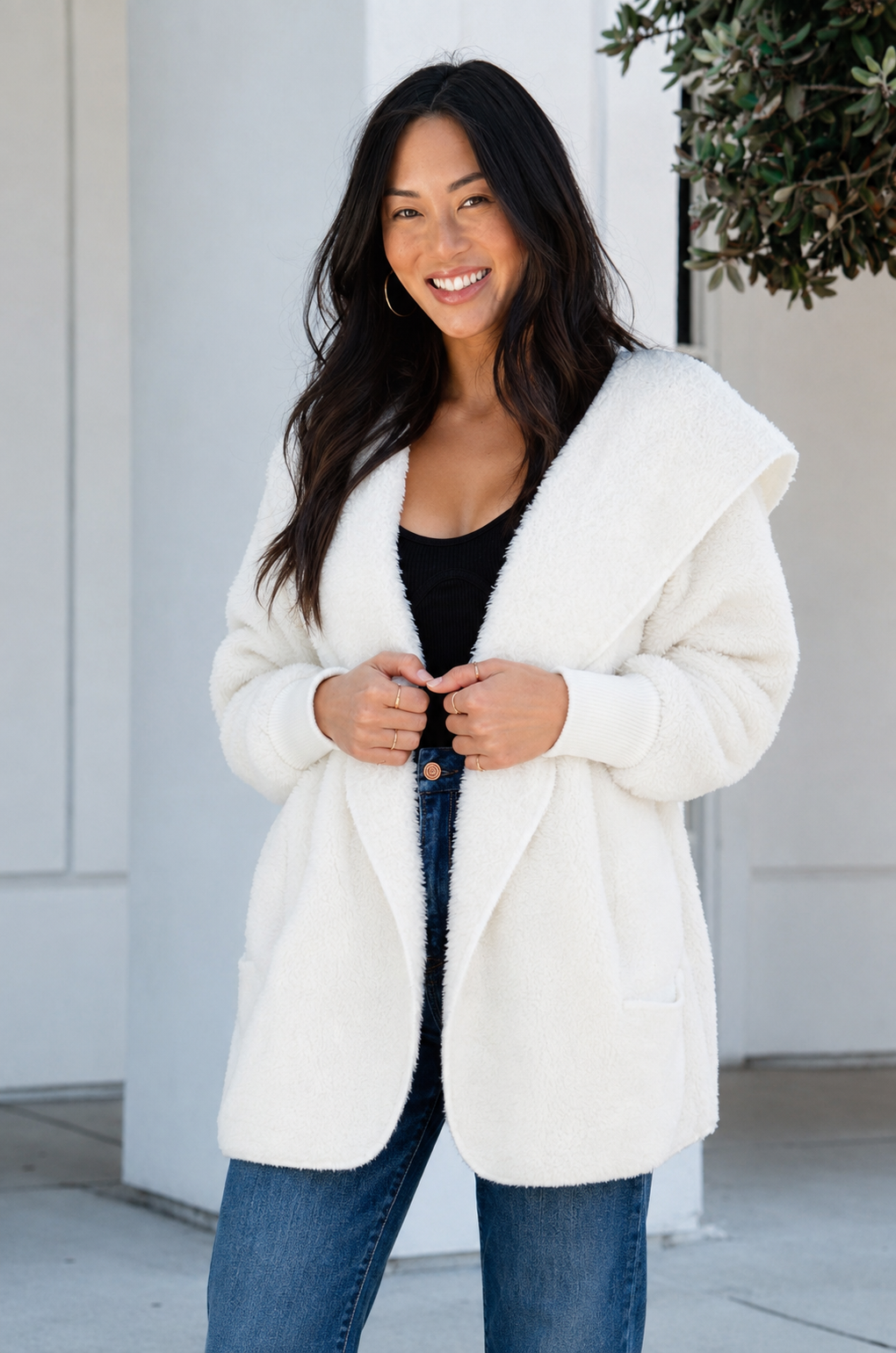 Teddy Bear Plush Cardigan (Off White)