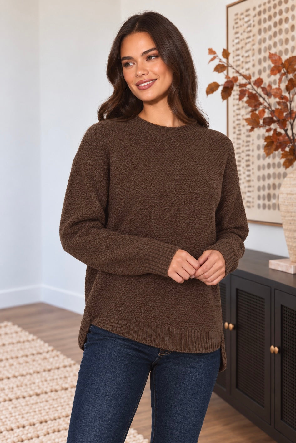 Zen Waffle Sweater (Chocolate Brown)