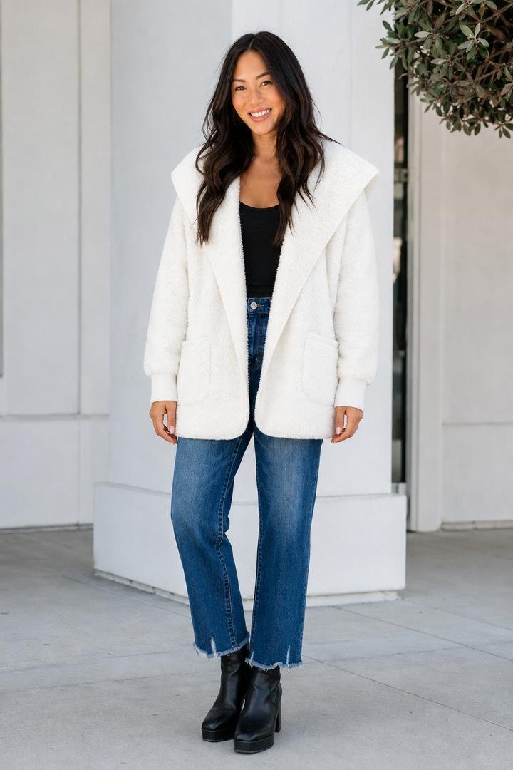 Teddy Bear Plush Cardigan (Off White)