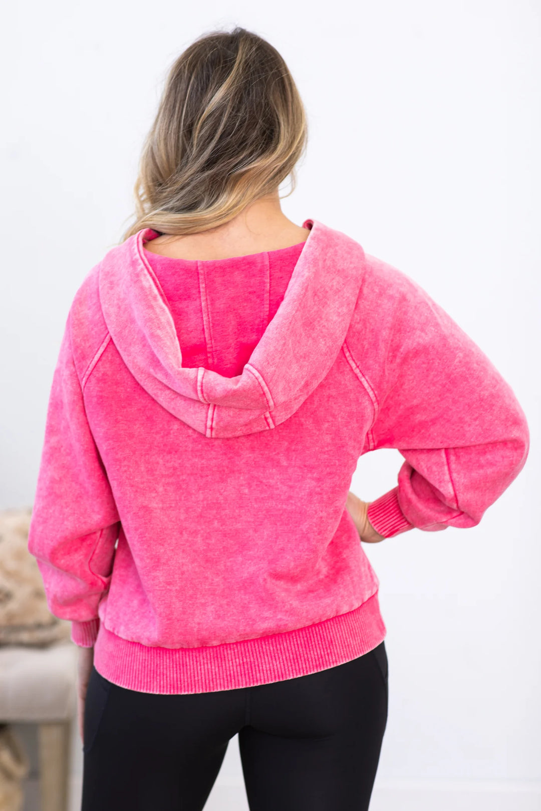 Zen Washed Fleece Pocket Hoodie (Fuchsia)