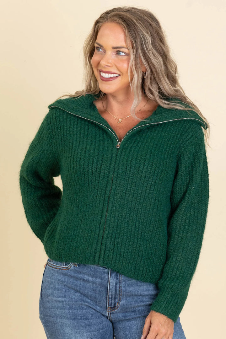 Zen Soft Hug Zip-Up Sweater (Hunter Green)