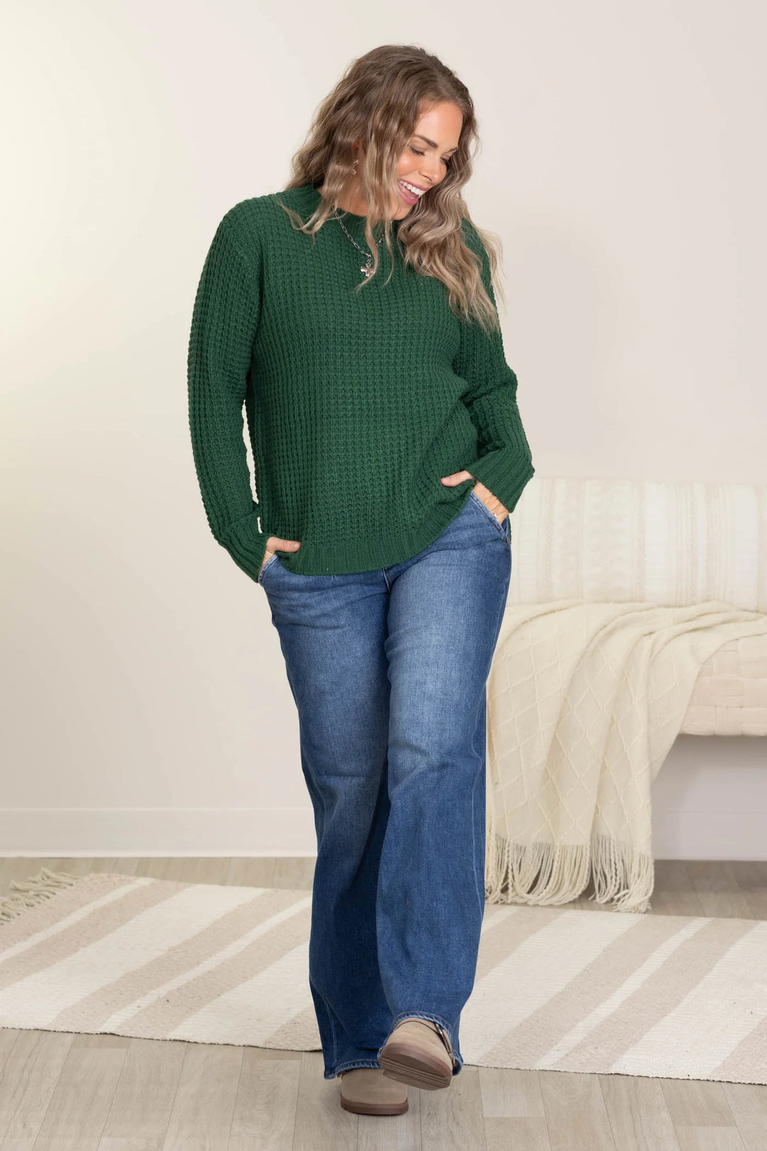 Zen Waffle Sweater (Forest Green)