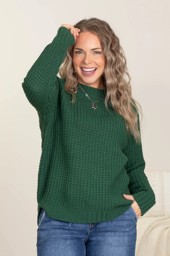 Zen Waffle Sweater (Forest Green)
