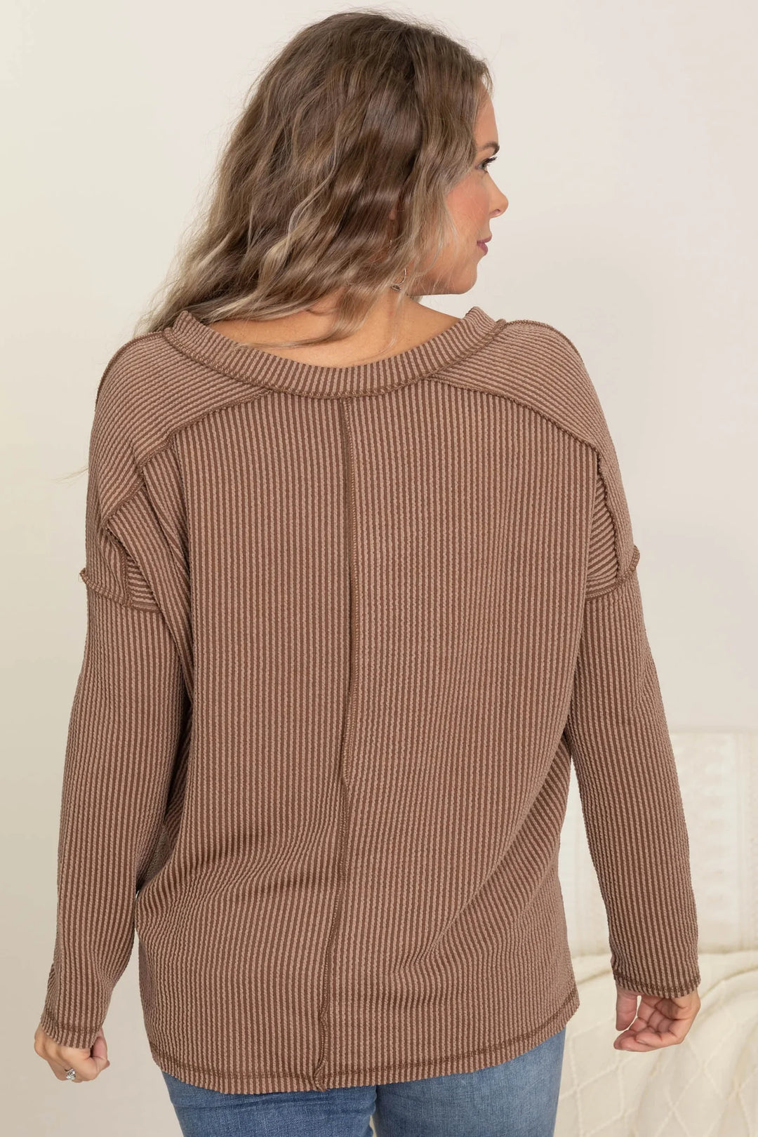 Zen Ribbed Long Sleeve Top (Mocha)