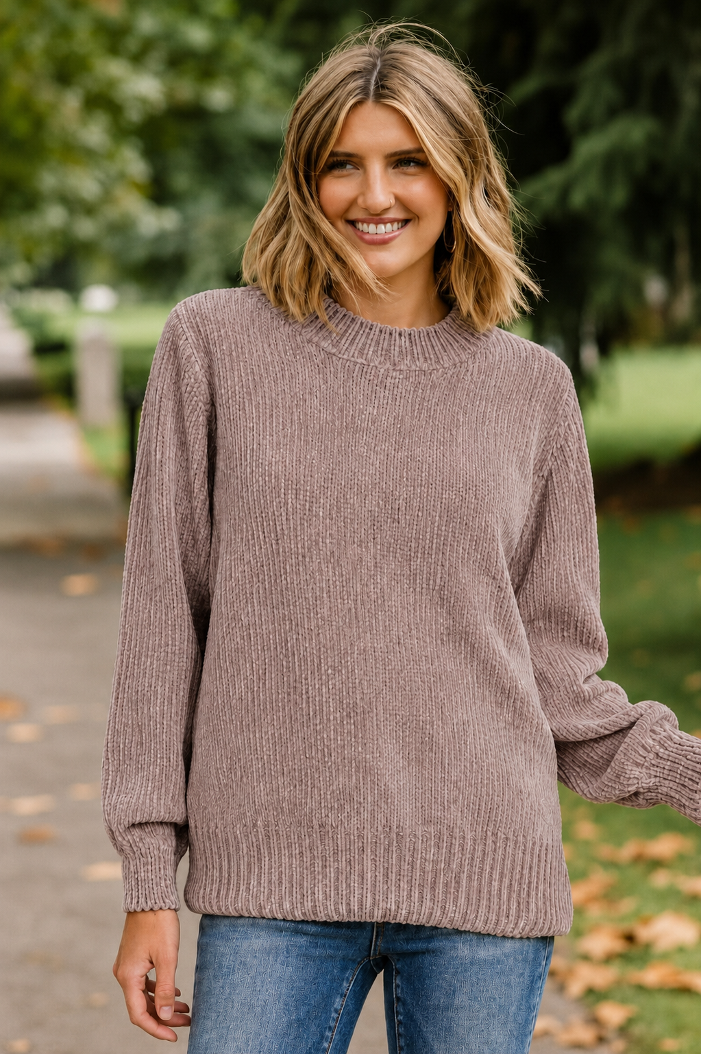 Zen Chenille Rib Sweater (Heather Mocha)