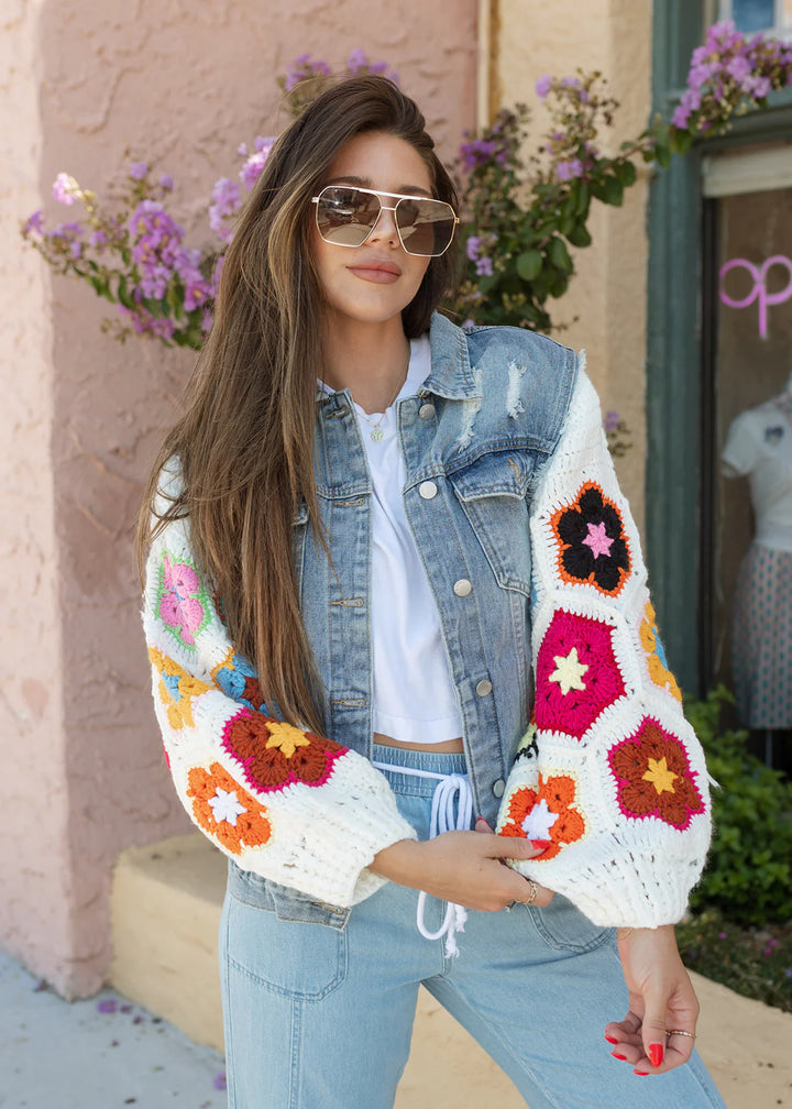 My Cozy Flower Power Denim Jacket