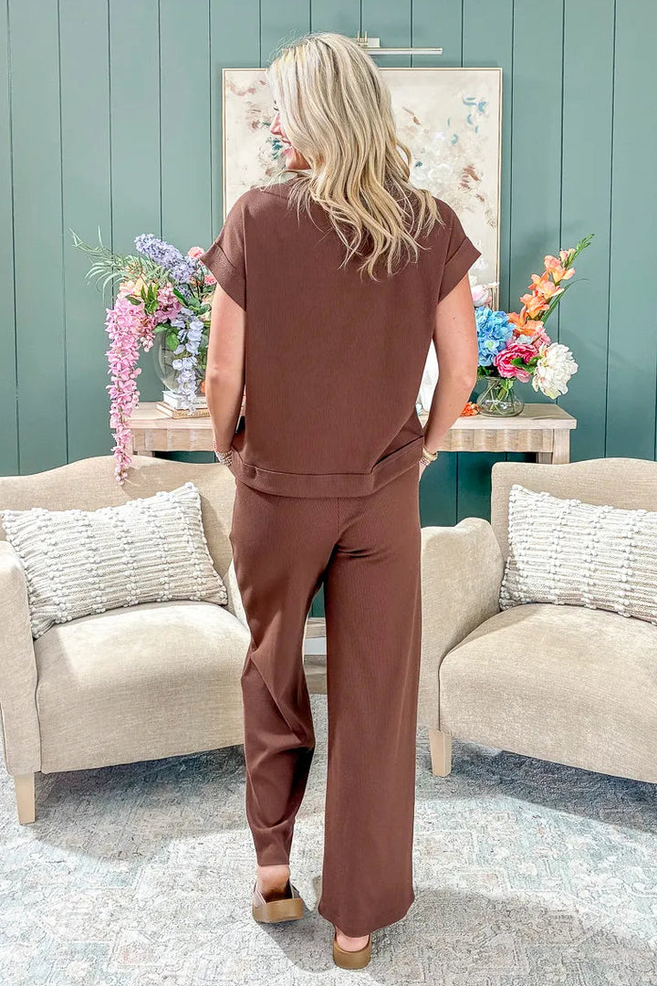 Zen Ribbed Lounge Set (Brown)