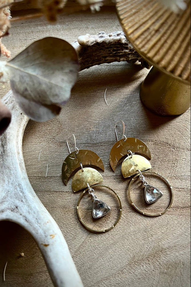 Moon Phase Smokey Quartz Earrings