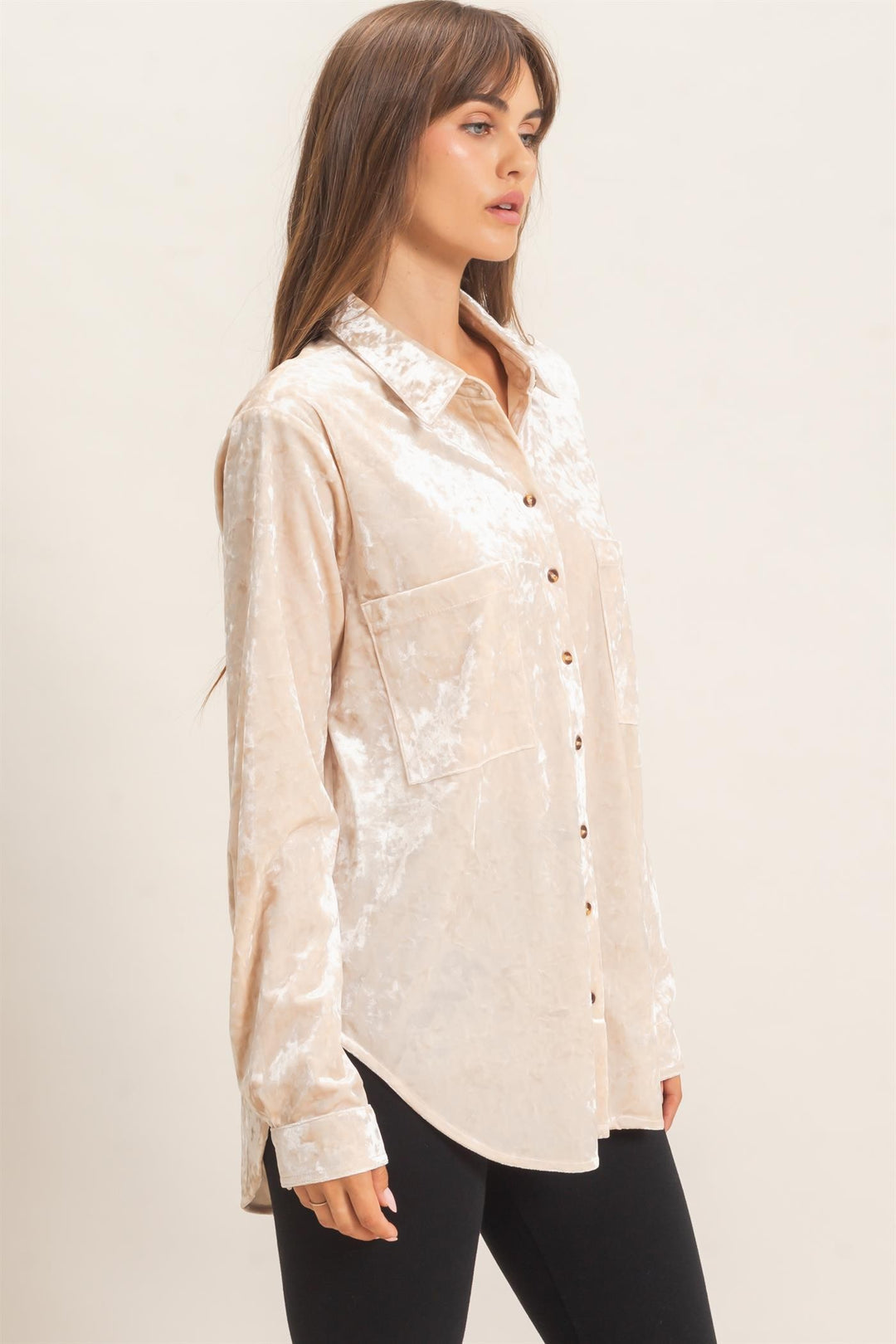 HYFVE Velvet Button Down Shirt (Alpaca)